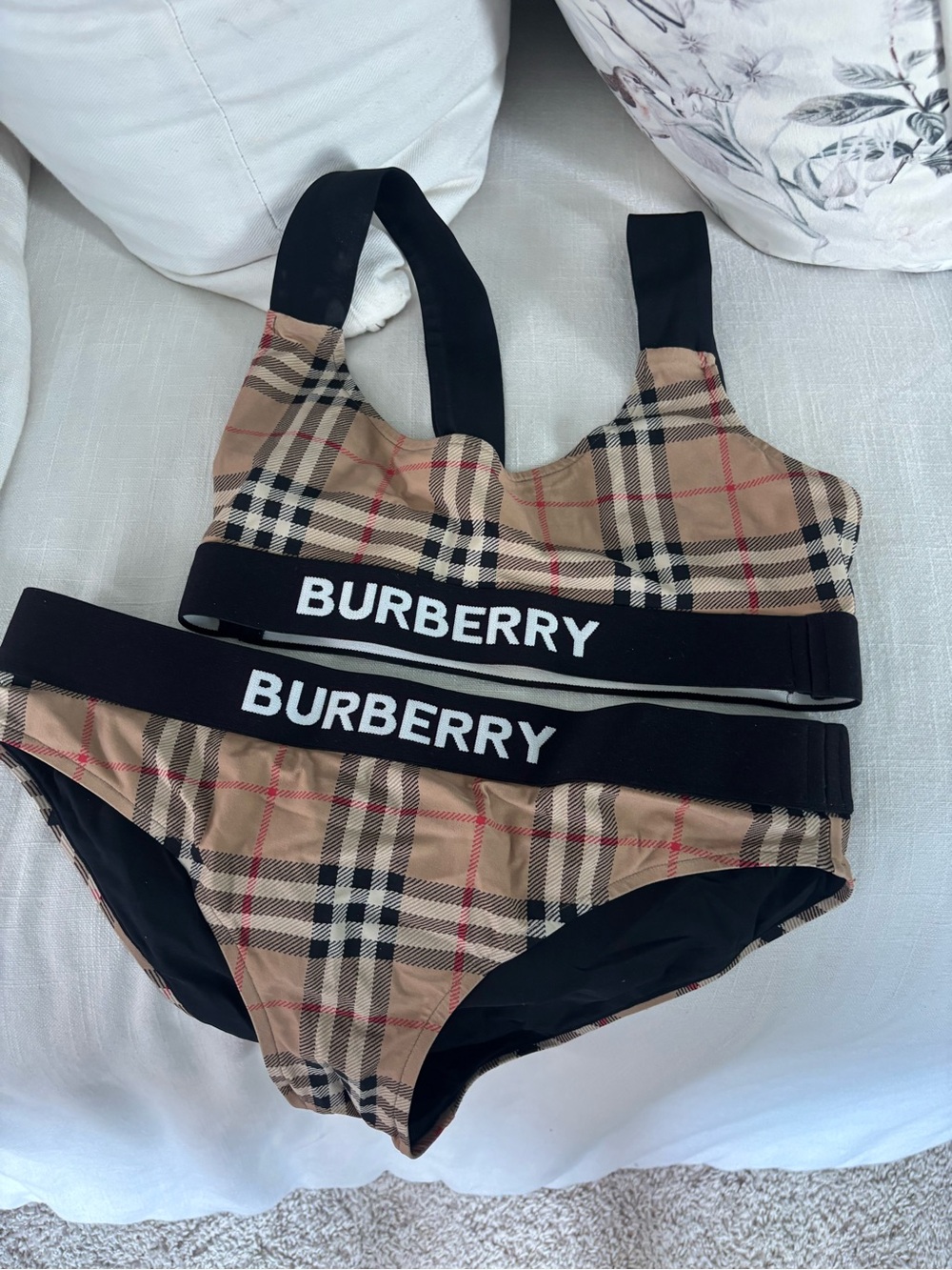 Burberry Black Trim Plaid Bikini Top and Bottoms